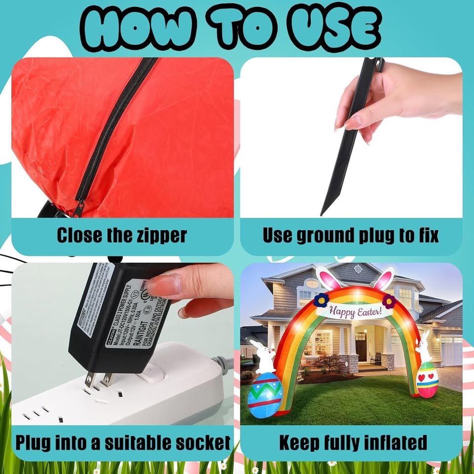 9.8 ft Easter Inflatables Arch Yard Decorations Blow up Bunny Rainbow