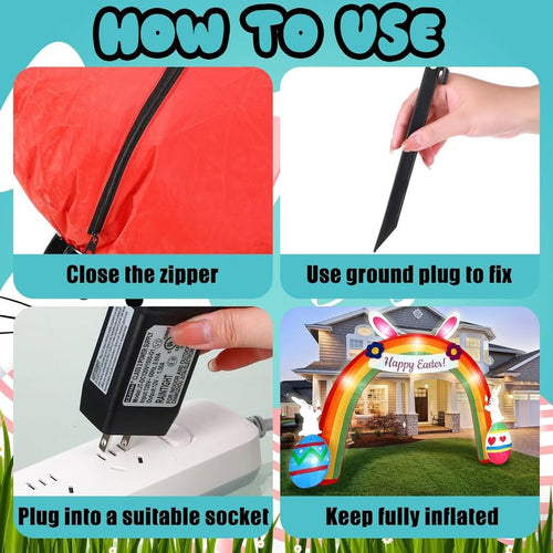 9.8 ft Easter Inflatables Arch Yard Decorations Blow up Bunny Rainbow