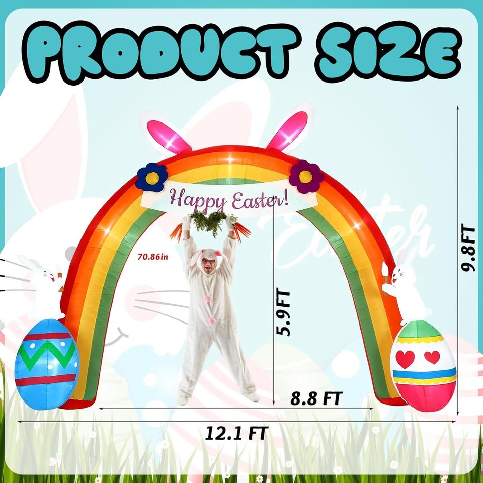 9.8 ft Easter Inflatables Arch Yard Decorations Blow up Bunny Rainbow
