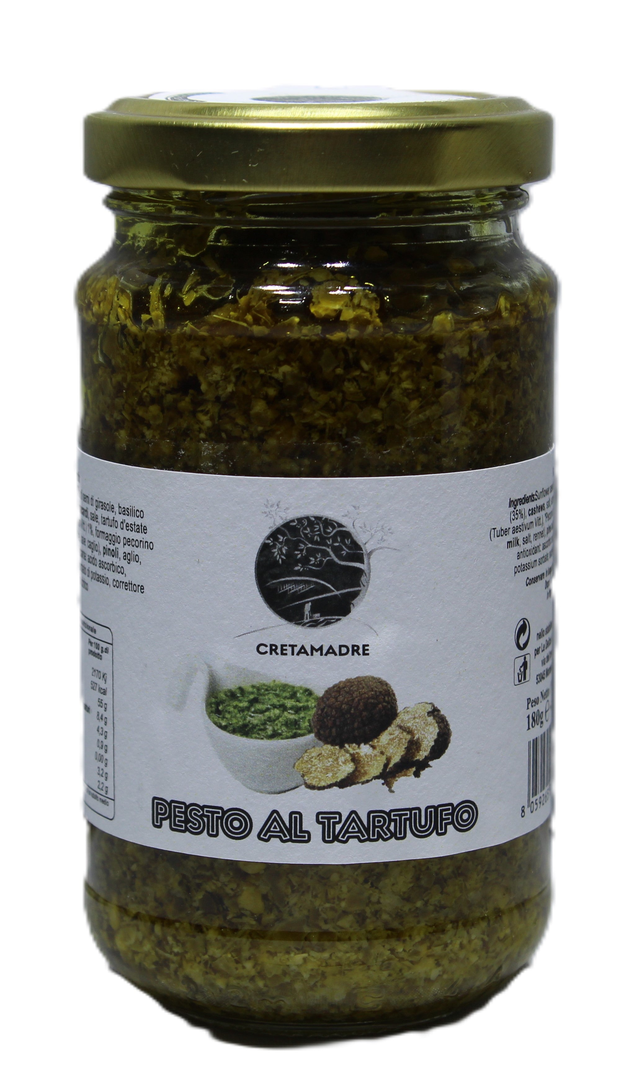 Cretamadre Italian Truffle Pesto Sauce with Fresh Basil, Pecorino, Cashews, Summer Truffle, Gourmet Pasta Sauce, 3.68 oz