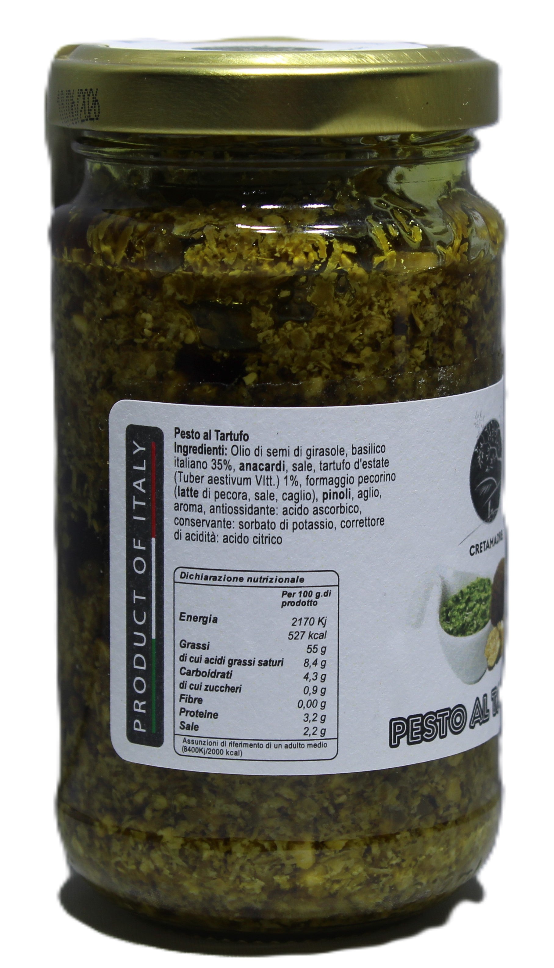 Cretamadre Italian Truffle Pesto Sauce with Fresh Basil, Pecorino, Cashews, Summer Truffle, Gourmet Pasta Sauce, 3.68 oz