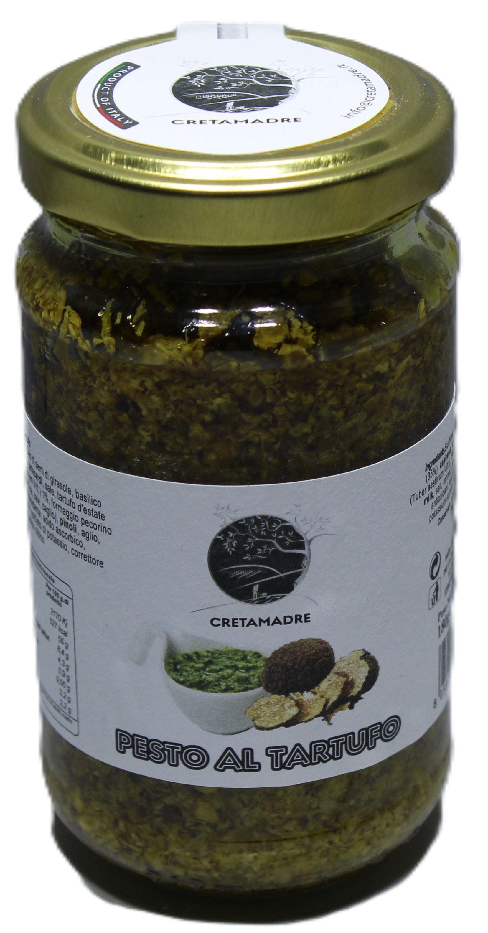 Cretamadre Italian Truffle Pesto Sauce with Fresh Basil, Pecorino, Cashews, Summer Truffle, Gourmet Pasta Sauce, 3.68 oz