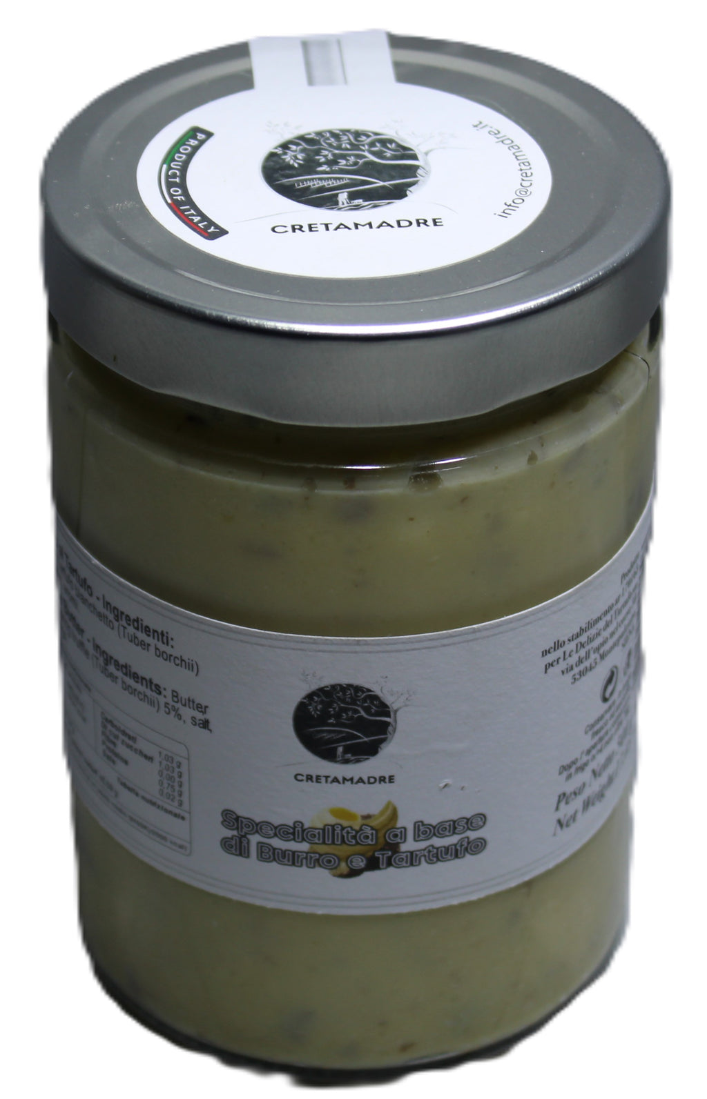 Cretamadre Premium Italian White Truffle Butter, Made with Tuber Borchii Truffles, 17.05 oz Glass Jar, Gourmet Specialty Spread from Montepulciano, Italy.