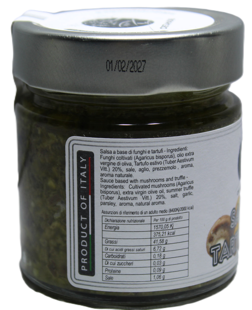 Cretamadre Truffle and Mushroom Sauce, Italian Gourmet Spread with Summer Truffle, Extra Virgin Olive Oil, 200g (7.05 oz), Made in Montepulciano