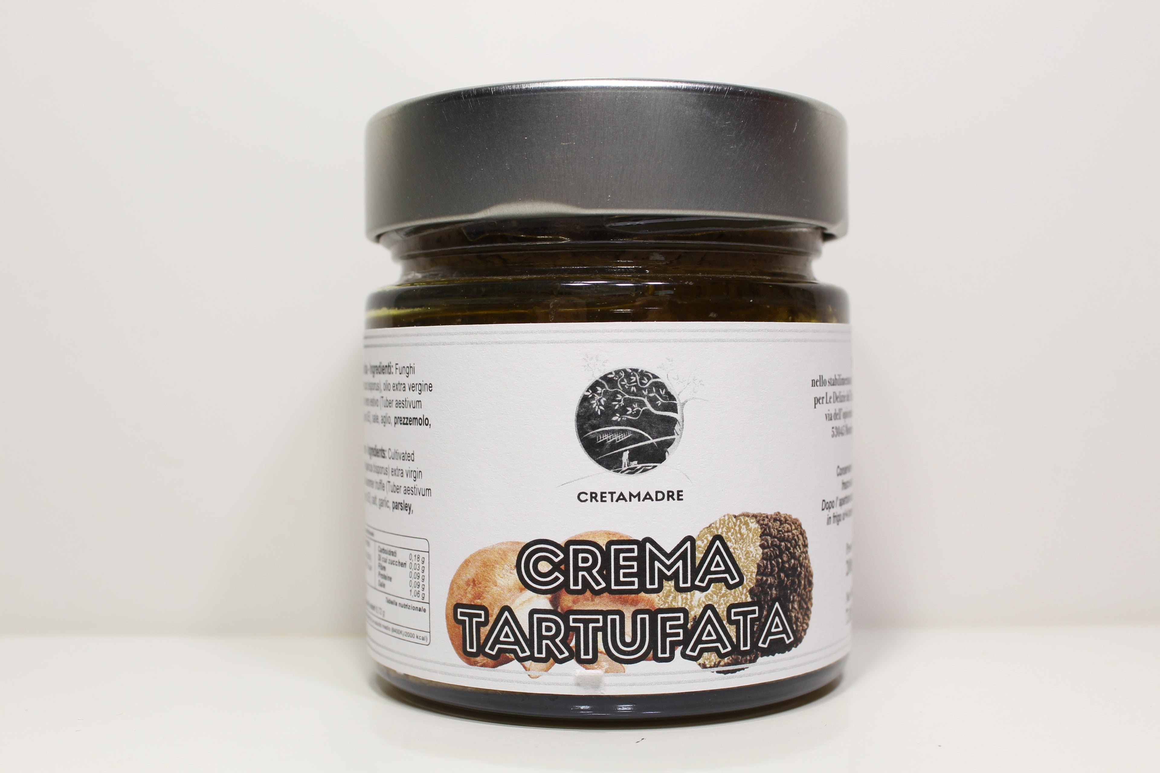 Cretamadre Premium Italian Black Summer Truffle Cream Sauce, Extra Virgin Olive Oil with Mushrooms, 7.05 oz Glass Jar, Made in Montepulciano