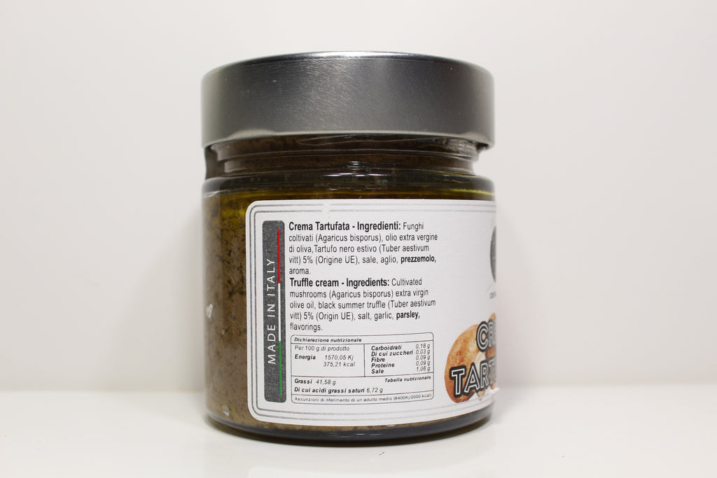 Cretamadre Premium Italian Black Summer Truffle Cream Sauce, Extra Virgin Olive Oil with Mushrooms, 7.05 oz Glass Jar, Made in Montepulciano