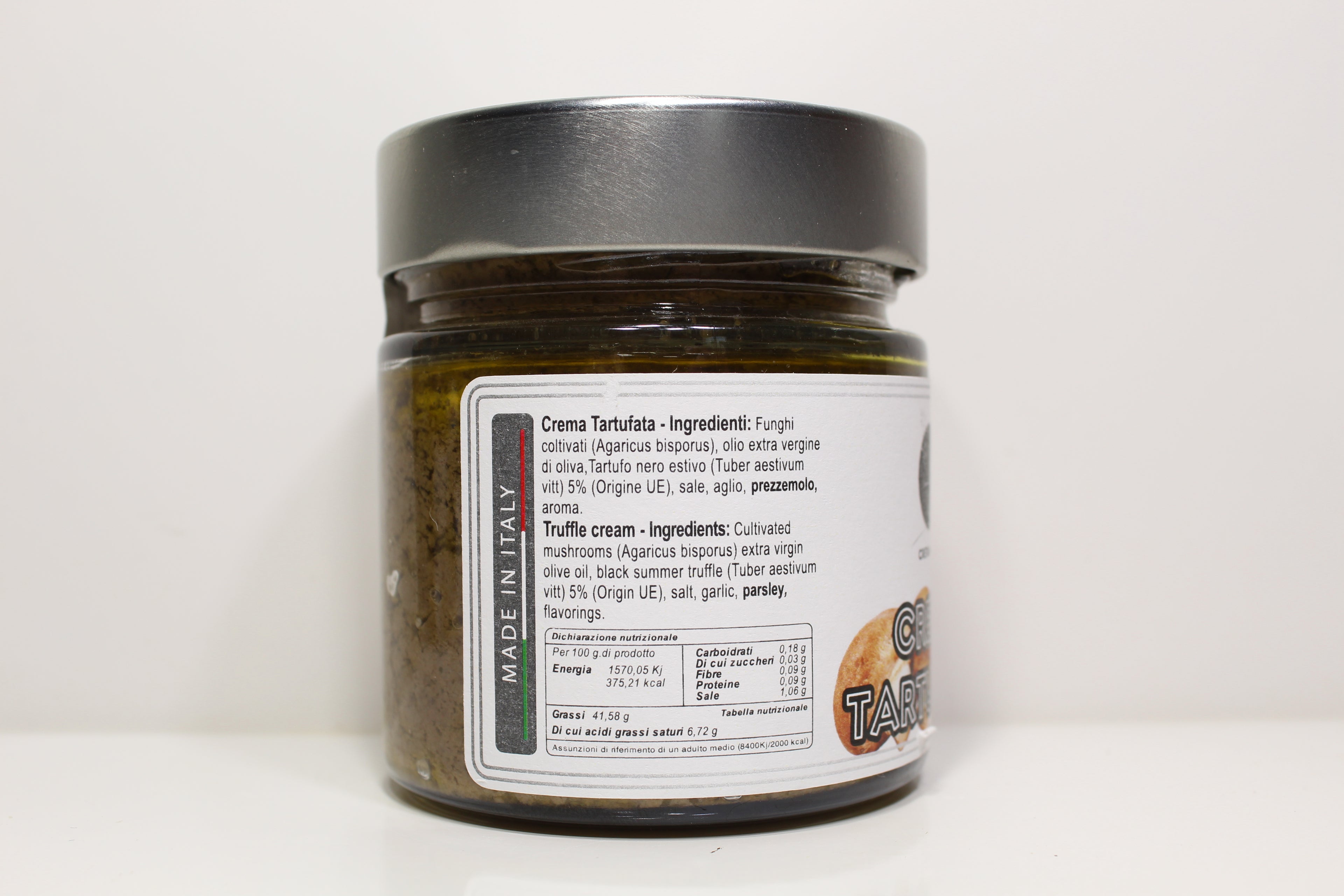 Cretamadre Premium Italian Black Summer Truffle Cream Sauce, Extra Virgin Olive Oil with Mushrooms, 7.05 oz Glass Jar, Made in Montepulciano