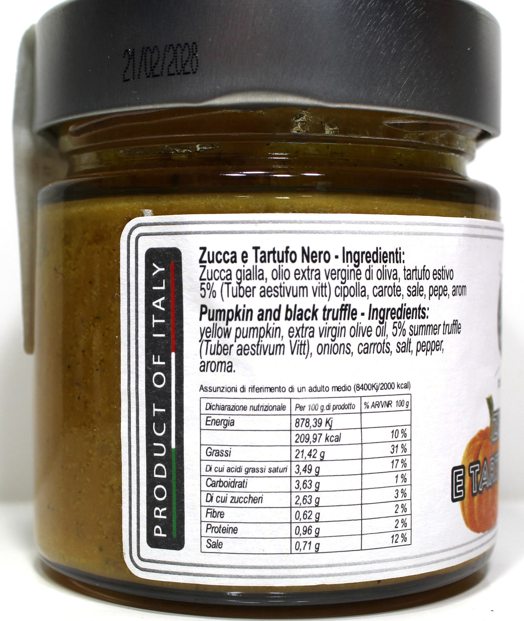 Cretamadre Pumpkin & Black Truffle Cream Spread, Gourmet Tuscan Condiment, Made in Italy, Summer Truffle Infused, Premium Italian Sauce, 7.05 oz (200g)
